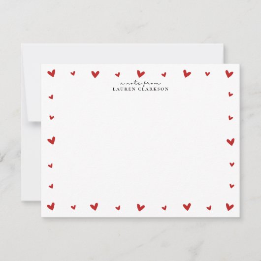 Red Hearts Border Valentines Note Card Kaart (Voorkant)