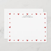 Red Hearts Border Valentines Note Card Kaart (Voorkant / Achterkant)