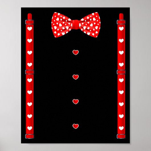 Red Hearts Bow Tie Suspenders Valentines Day Costu Poster (Voorkant)