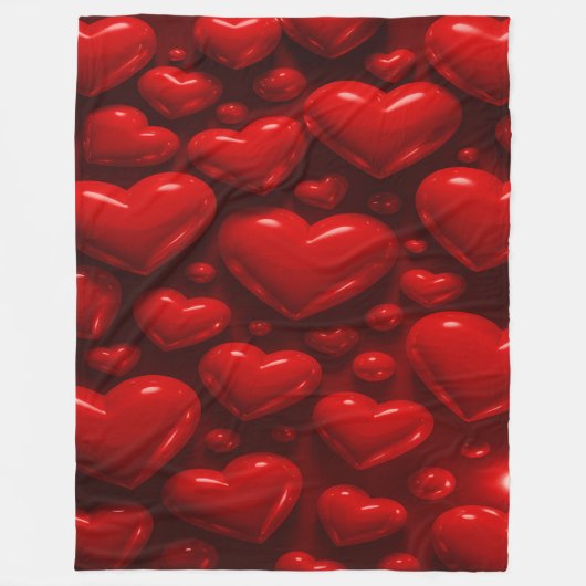 Red Hearts Bubble Pattern Fleece Deken (Voorkant)