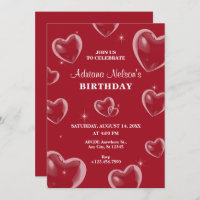 Red Hearts bubble verjaardag Uitnodiging