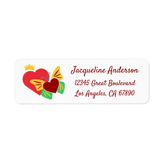 Red Hearts, Butterflies Elegant Etiket (Voorkant)