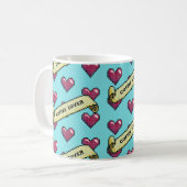 Red Hearts Coffee Lover Retro Pixel Art Pattern Koffiemok (Voorkant links)