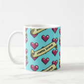 Red Hearts Coffee Lover Retro Pixel Art Pattern Koffiemok (Links)