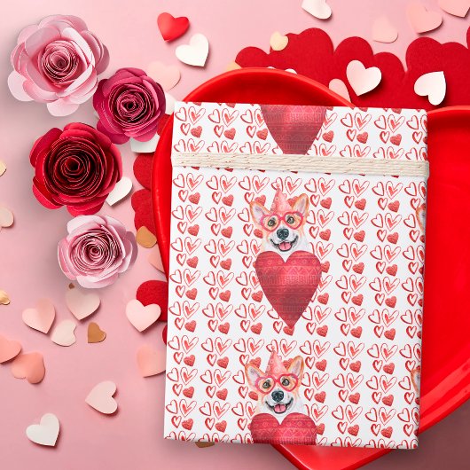 Red Hearts Corgi Hondenliefhebber Valentijn Cadeaupapier