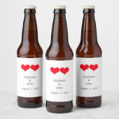 Red Hearts Cute Couple 2023 Wedding Valentijnsdag Bier Etiket (Flessen)