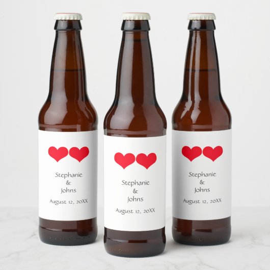 Red Hearts Cute Couple 2023 Wedding Valentijnsdag Bier Etiket (Flessen)