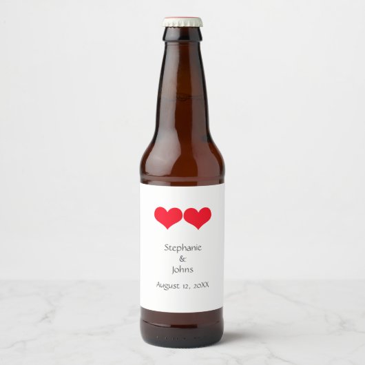 Red Hearts Cute Couple 2023 Wedding Valentijnsdag Bier Etiket (Voorkant)