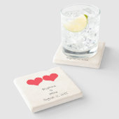 Red Hearts Cute Couple 2023 Wedding Valentijnsdag Stenen Onderzetter (Zijkant)