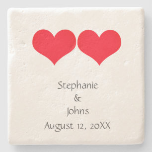 Red Hearts Cute Couple 2023 Wedding Valentijnsdag Stenen Onderzetter