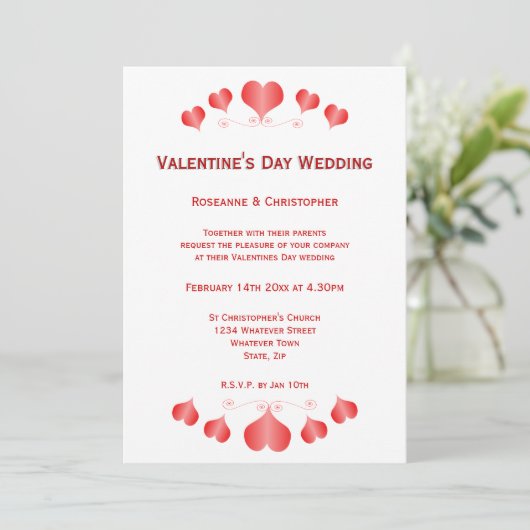 Red Hearts Design Valentijnsdag Wedding Kaart (Staand voorkant)