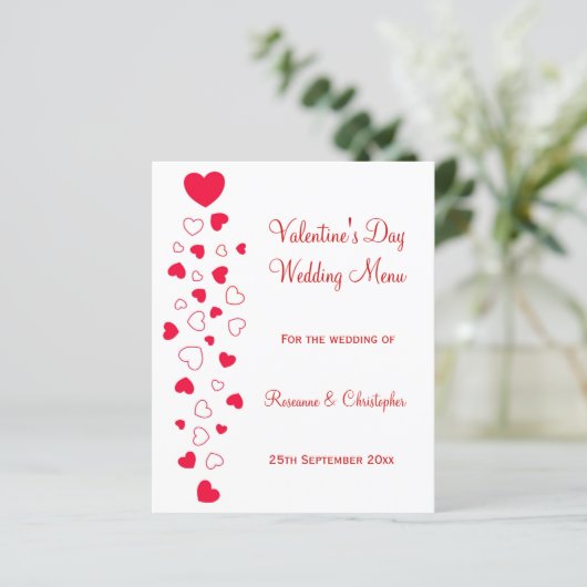 Red Hearts Design Valentijnsdag Wedding Menu (Staand voorkant)