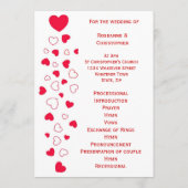 Red Hearts Design Valentijnsdag Wedding Programmakaart (Achterkant)