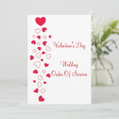 Red Hearts Design Valentijnsdag Wedding Programmakaart (Staand voorkant)