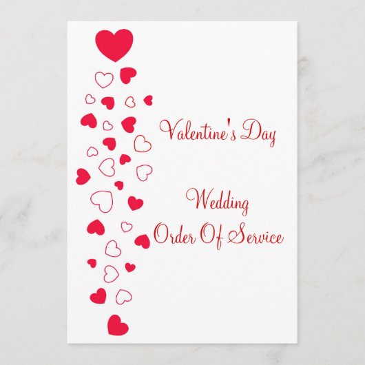 Red Hearts Design Valentijnsdag Wedding Programmakaart (Voorkant)