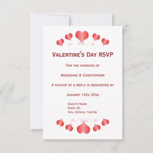 Red Hearts Design Valentijnsdag Wedding RSVP (Voorkant)