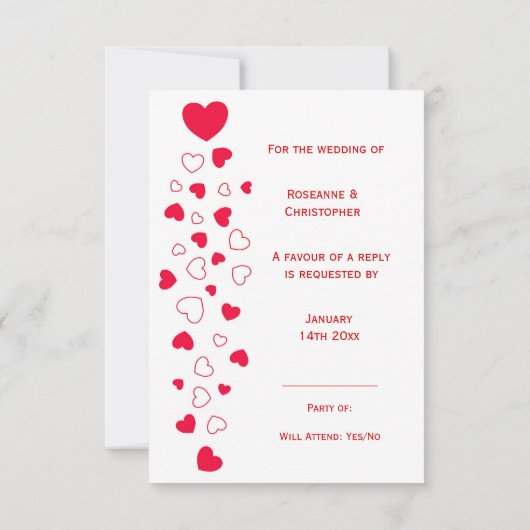 Red Hearts Design Valentijnsdag Wedding RSVP Kaart (Achterkant)