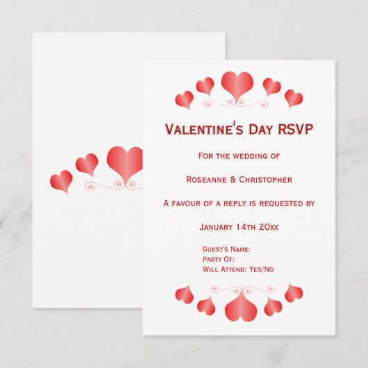 Red Hearts Design Valentijnsdag Wedding RSVP Kaartje (Voorkant / Achterkant)