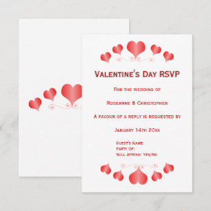 Red Hearts Design Valentijnsdag Wedding RSVP Kaartje