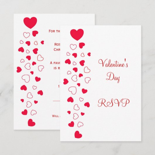 Red Hearts Design Valentijnsdag Wedding RSVP Kaartje (Voorkant / Achterkant)