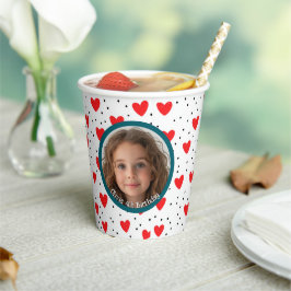 Red Hearts en aangepaste foto en naam Papier Papieren Bekers