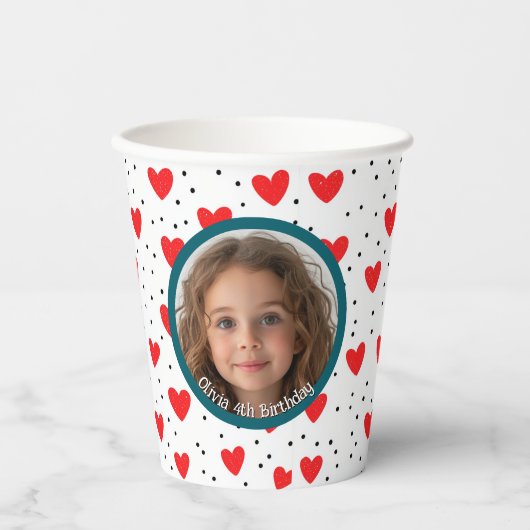 Red Hearts en aangepaste foto en naam Papier Papieren Bekers (Voorkant)