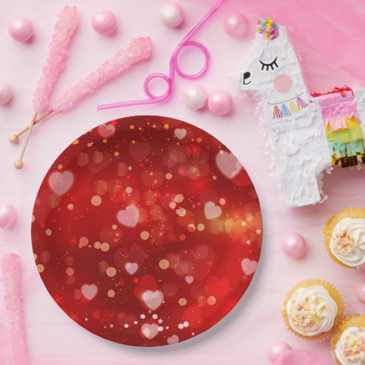 Red Hearts en Bokeh Papieren Bordje (Feest)