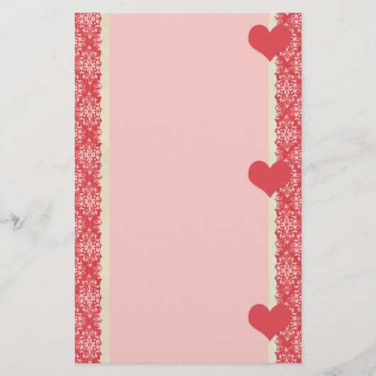 Red Hearts en Damask Lijst Stationery Briefpapier (Voorkant)
