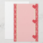 Red Hearts en Damask Lijst Stationery Briefpapier (Voorkant / Achterkant)