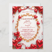 Red Hearts en Golden Swirls Valentijnsdag Party Kaart (Voorkant)