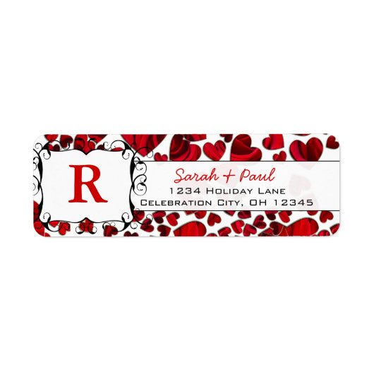 Red Hearts en Rozen Retouradreslabel Etiket (Voorkant)