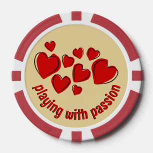 Red Hearts en tekst Leven met passie Poker Chips