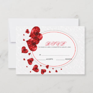Red Hearts en White Damask RSVP Kaartje