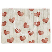 Red Hearts Faux Wood Groot Cadeauzakje (Voorkant)
