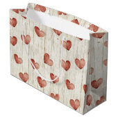 Red Hearts Faux Wood Groot Cadeauzakje (Achterkant Gekanteld)