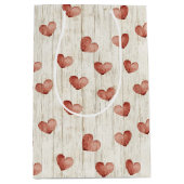 Red Hearts Faux Wood Medium Cadeauzakje (Voorkant)