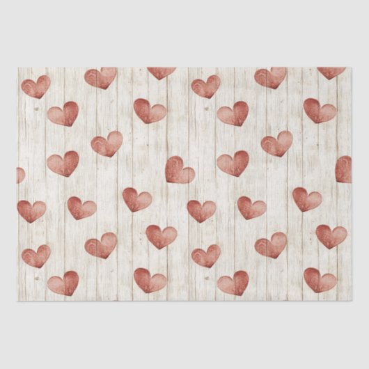 Red Hearts Faux Wood Tissuepapier (Voorkant)