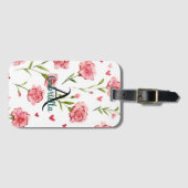 Red Hearts Flowers Monogram Name Bagagelabel (Voorkant (horizontaal))