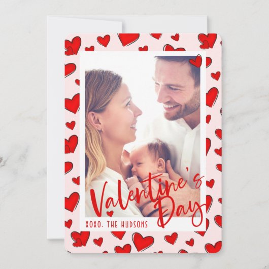 Red Hearts Foto roze Valentijnsdag Holiday Kaart (Voorkant)