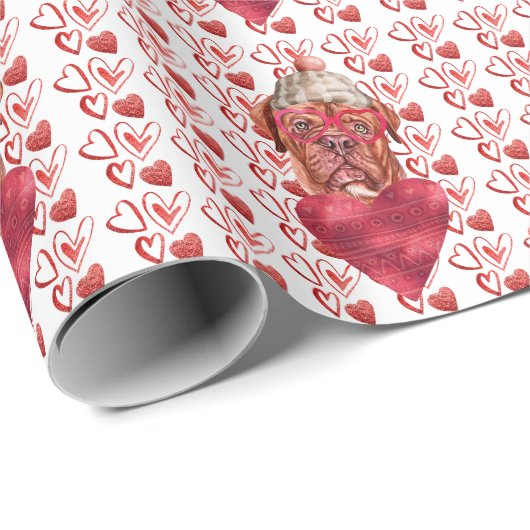 Red Hearts French Mastiff Hondenliefhebber Valenti Cadeaupapier (Rol Hoek)