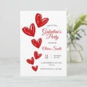 Red hearts galentines party invite , valentines  kaart (Staand voorkant)