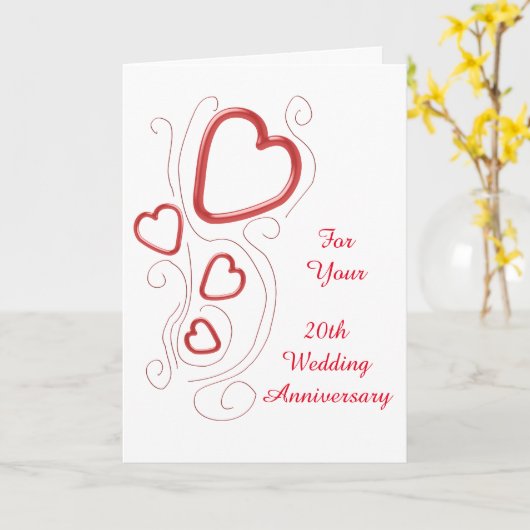 Red Hearts gepersonaliseerd 20th Wedding Jubileum Kaart (Gele Bloem)