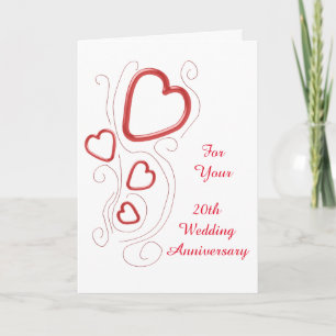Red Hearts gepersonaliseerd 20th Wedding Jubileum Kaart