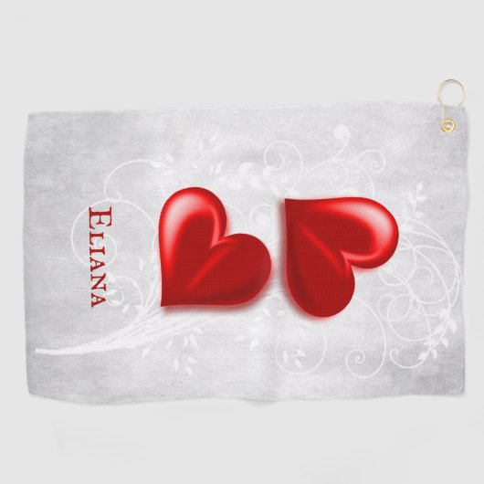 Red Hearts gepersonaliseerd Golfhanddoek (Horizontaal)