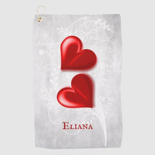 Red Hearts gepersonaliseerd Golfhanddoek (Voorkant)