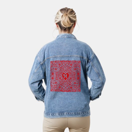Red Hearts gepersonaliseerd Initiaal ontwerp Denim Jacket (Model)