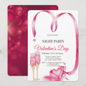 Red Hearts Glass Valentijnsdag Night Party Kaart (Voorkant / Achterkant)