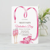 Red Hearts Glass Valentijnsdag Night Party Kaart (Staand voorkant)