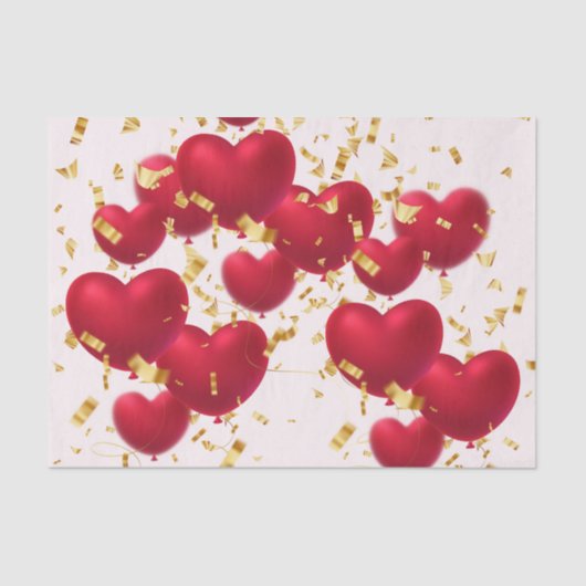 Red Hearts Gold Confetti Tissuepapier (Voorkant)