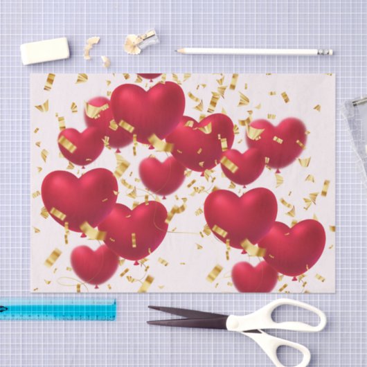 Red Hearts Gold Confetti Tissuepapier (Craft)
